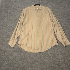 Vintage Sanfranco Ruffini Men Button Down Shirt L Neck Tan Stripe spring casual